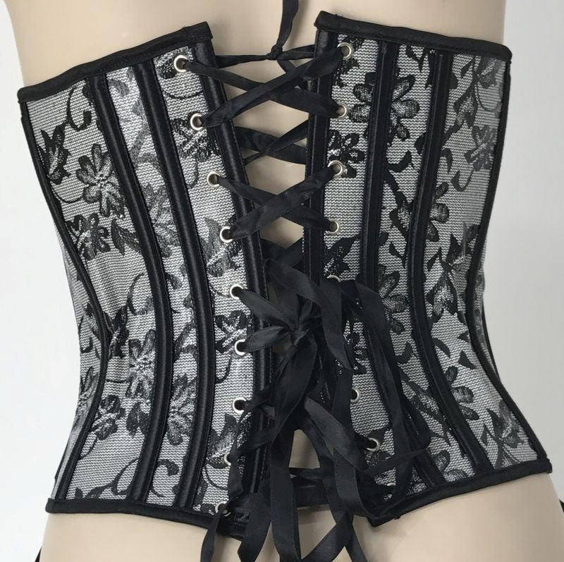 Black and Silver Floral Corset Bustiers and Corsets