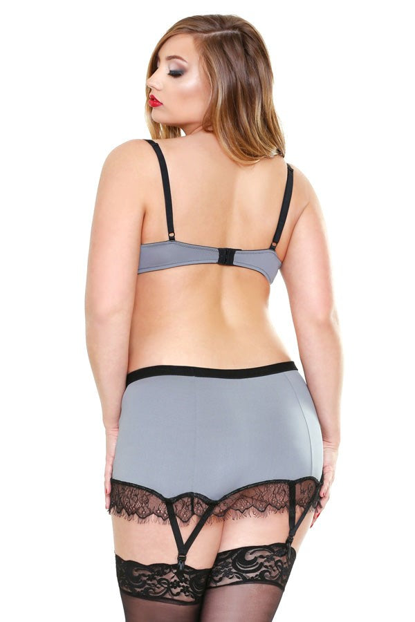 CURVE Lace Trim Bra, Skirt & G-String Plus Sized Lingerie