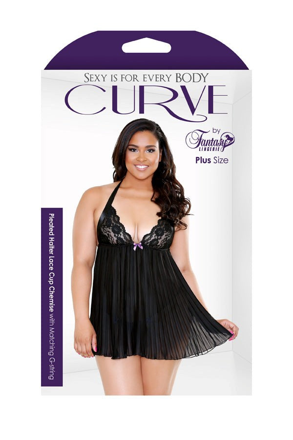 Curve Pleated Lace Cup Chemise with G-String Bras and Bra Sets