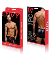 Envy Menswear - Lace-Up Wetlook Trunks in Black/Red Mens Briefs And Boxers