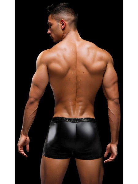 Envy Menswear - Lace-Up Wetlook Trunks in Black/Red Mens Briefs And Boxers