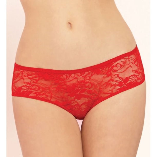 Lace Boyshorts Open Crotch & Ruffles Red - Bras and Bra Sets