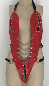 Ladies BDSM One Piece Red Leather Outfit Her Fetish