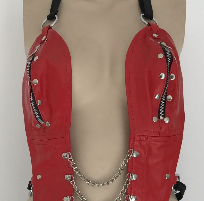 Ladies BDSM One Piece Red Leather Outfit Her Fetish