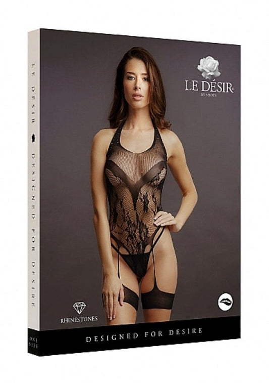 Le Desir Crotchless Rhinestone Halter Teddy - Babydolls and Chemises