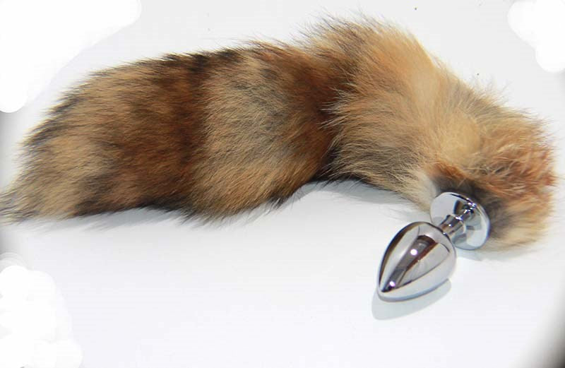 Long Brown and Blonde Fox Tail Silver Smooth Butt Plug Steel Sex Toys