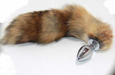 Long Brown and Blonde Fox Tail Silver Smooth Butt Plug Steel Sex Toys