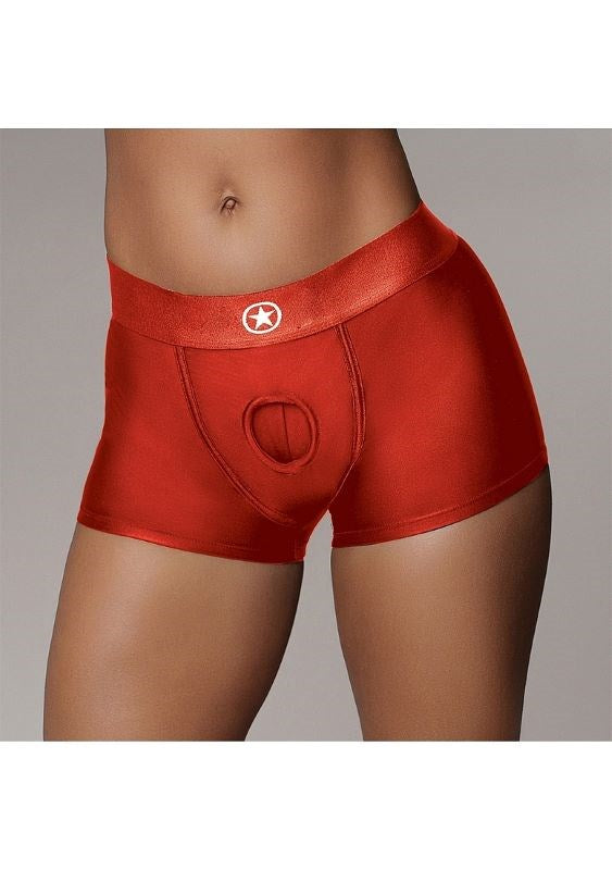 Ouch! Radiant Red Vibrating Strap-on Boxer Strap On Sextoys