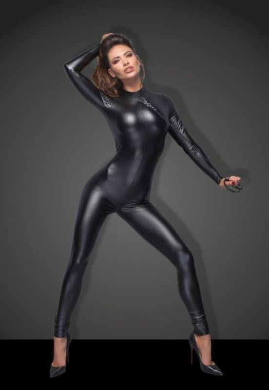 Noir Handmade - Sleek Wetlook Overall with Leash Accessory Her Fetish
