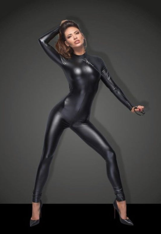 Noir Handmade - Sleek Wetlook Overall with Leash Accessory - Her Fetish