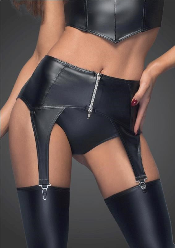 Powerwetlook Garter Belt with Silver Zipper Her Fetish