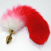 Red Faux Fox Tail Gold Butt Plug Steel Sex Toys