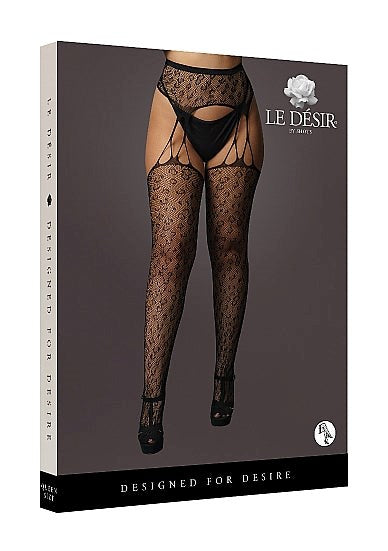 Suspender Leopard Pantyhose - Black - Hosiery