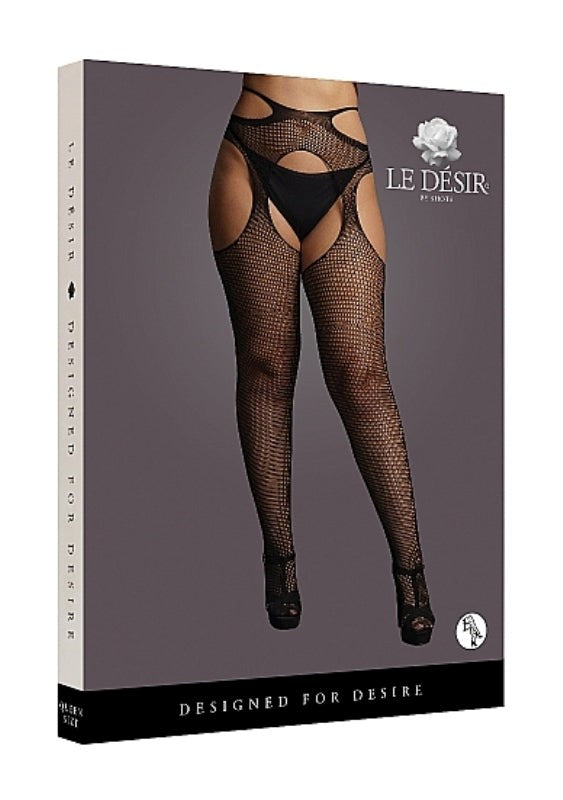 Suspender Pantyhose with Strappy Waist - Black Hosiery