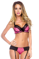 Tease Fringe Bra & Cutout Panty & Garter Set Bras and Bra Sets