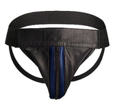 Uomo Striped Front With Zip Leather Jock Black/Blue His Fetish