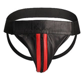 Uomo Striped Front With Zip Leather Jock Black/Red His Fetish