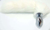 White Faux Fox Tail Smooth Silver Butt Plug Steel Sex Toys