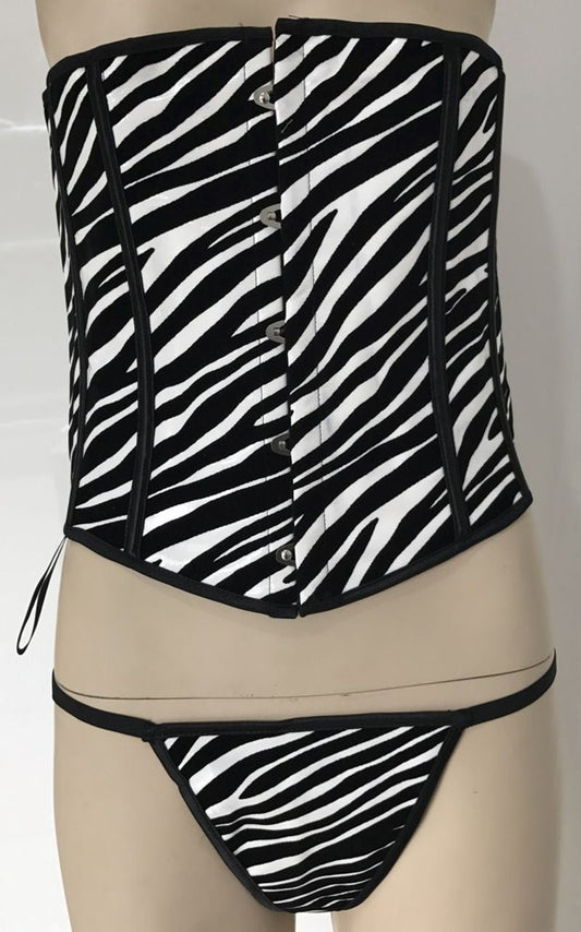 Zebra Print Vinyl Corset with G-string-Zebra - Bustiers and Corsets