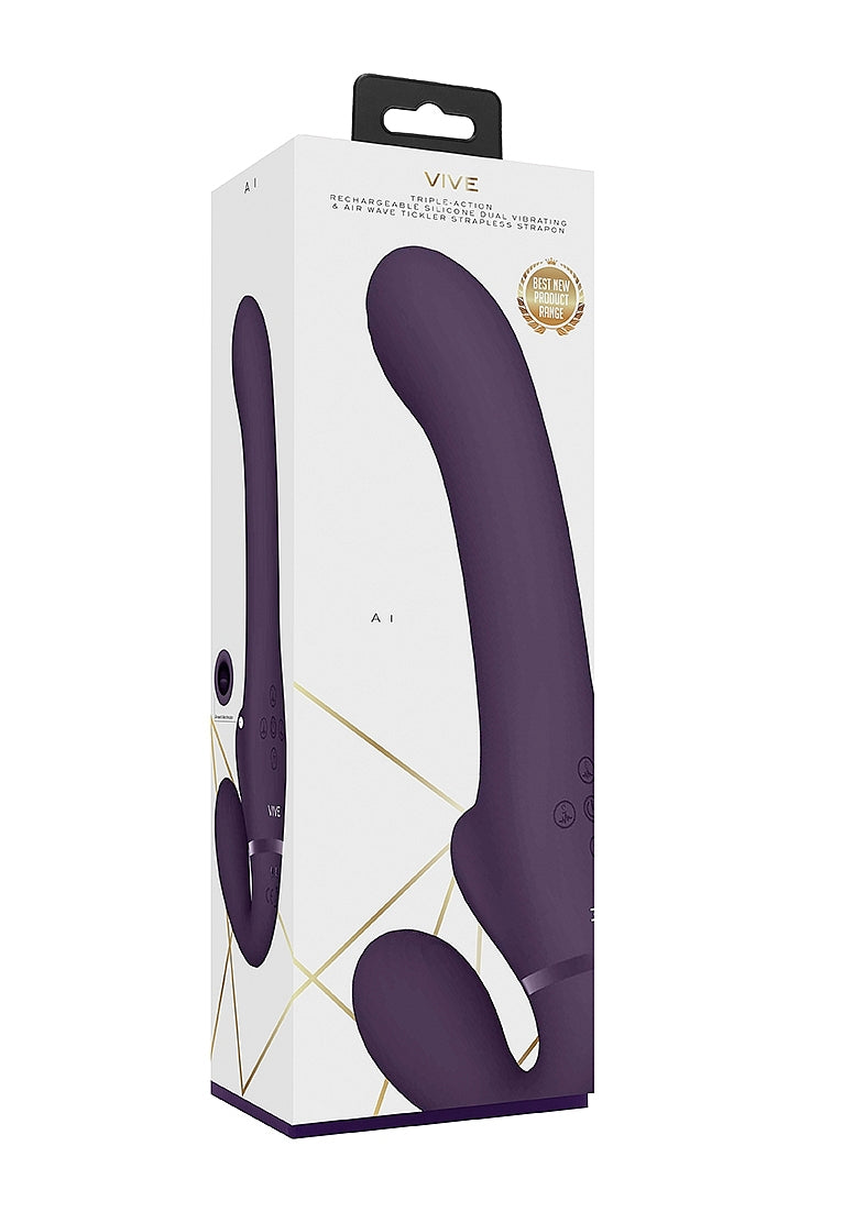 Vive Ai Dual Vibrating & Air Wave Tickler Strapless Strap On Strap On Sextoys