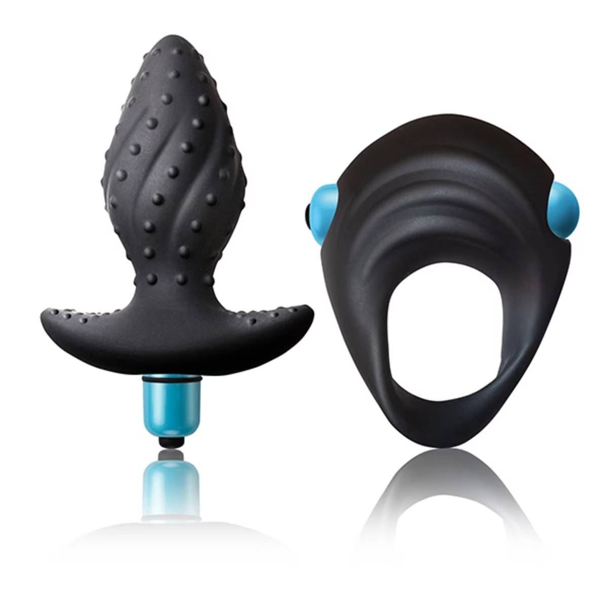 Rocks Off Ibex Butt Plug and Cock Ring Set Blue/Black Sex Kits