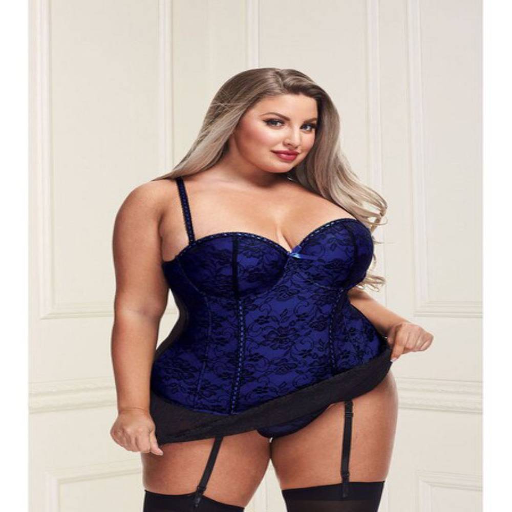 White Label Baci Women Bustier and G-string Blue Bustiers and Corsets