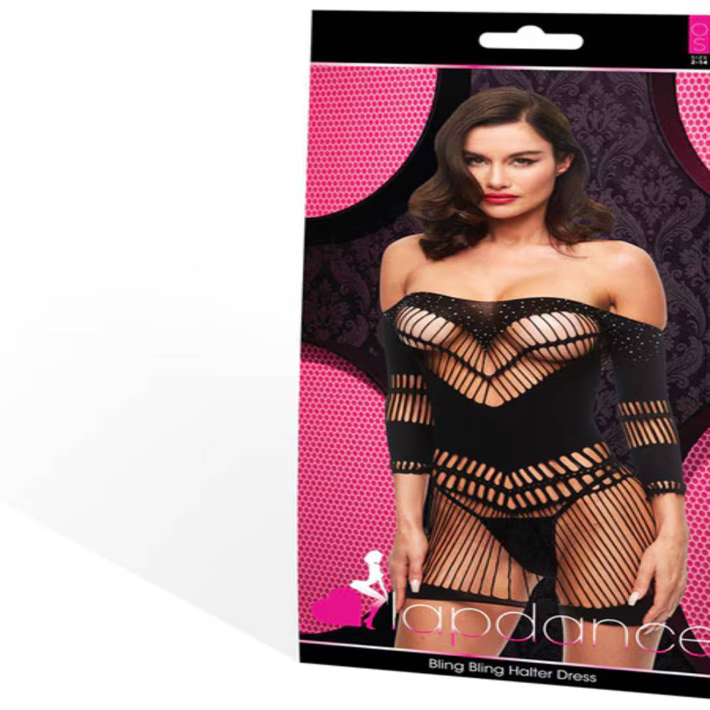 Lapdance Lingerie Bling Bling Womens Halter Dress Black Body Stockings