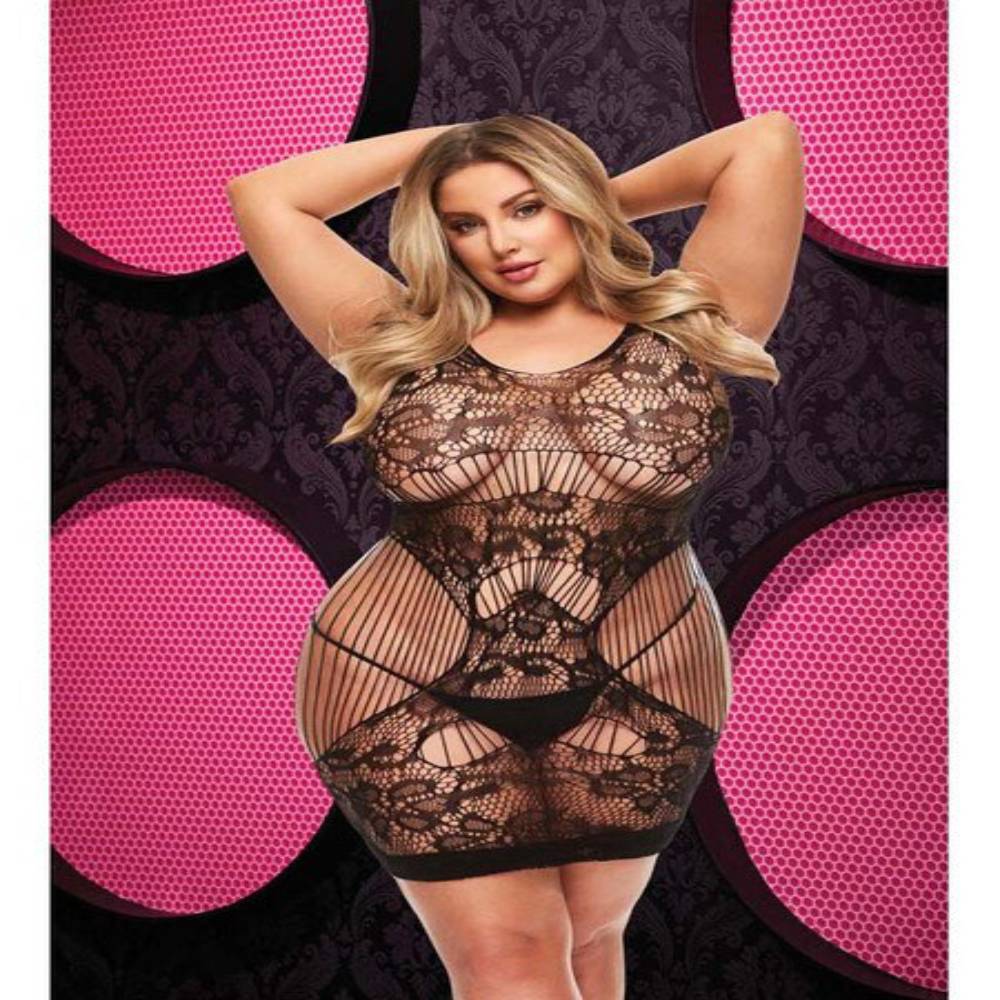 Lapdance Lingerie Lace Cut Out Womens Mini Dress Black Body Stockings