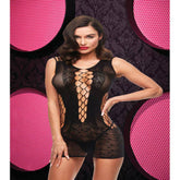 Lapdance Lingerie Lace And Fishnet Halter Dress Black Body Stockings
