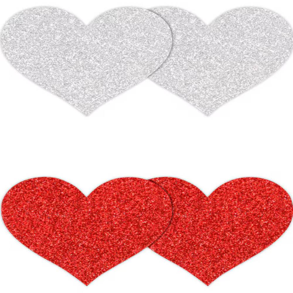 NS Novelties Pretty Glitter Hearts Shape Nipple Pasties 2 Pair Breast and Nipple Toys