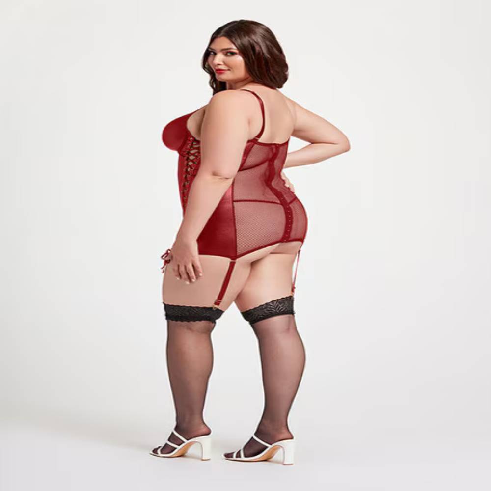 Seven Til Midnight Midnight Love Vegan Leather Two Piece Chemise and Panty Set Wine Babydolls and Chemises