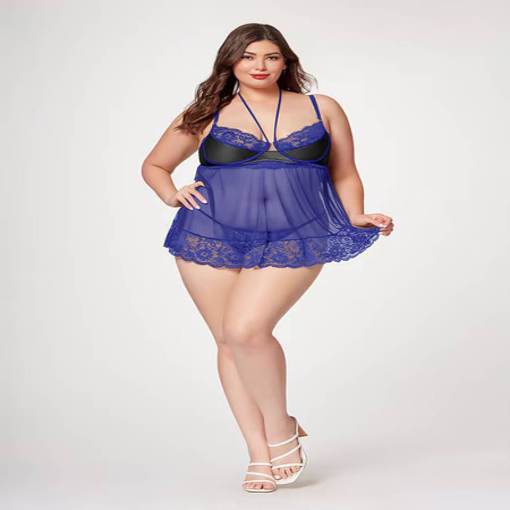 Seven Til Midnight The Romantic Two Piece Babydoll Set Blue Babydolls and Chemises