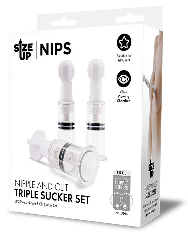 Xgen Products Size Up Nips Nipple and Clit Triple Sucker Set Clit Ticklers and Pulsators
