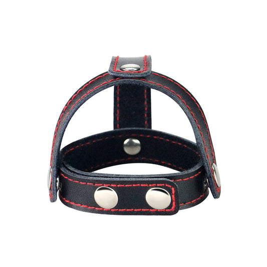 Lovetoy T-Style Leather Cock Ring with Ball Divider - Ball and Cock Toys