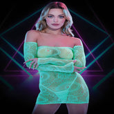Lapdance Lingerie Glow In The Dark Mini Dress with Off the Shoulder Sleeves Babydolls and Chemises