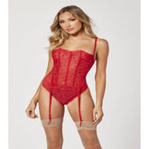 Seven Til Midnight Two Piece Bustier And Panty Set Red Bustiers and Corsets