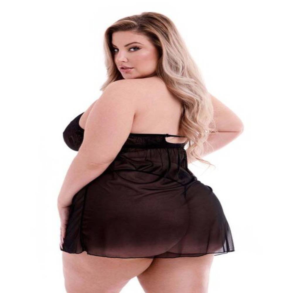 Baci Eco Lace And Mesh Chemise Black Babydolls and Chemises