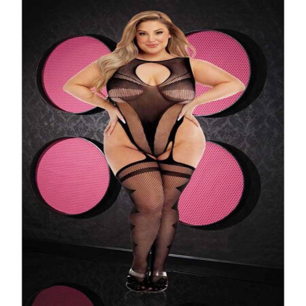 Lapdance Lingerie Fancy Suspender Bodystocking Black Body Stockings