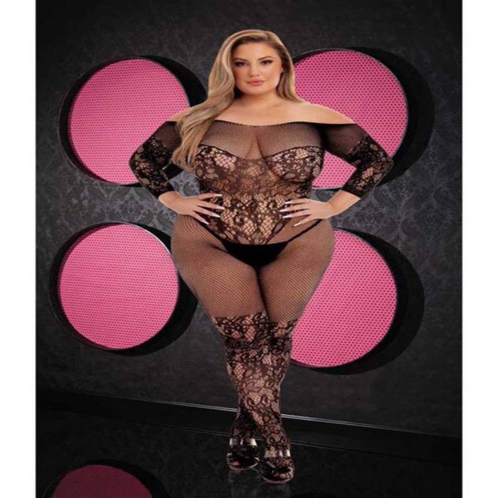 Lapdance Lingerie Off-The-Shoulder Lace Bodystocking Black Body Stockings