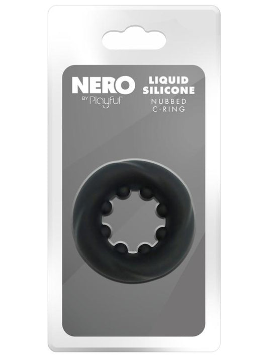 Playful Nero Liquid Silicone Nubbed Cock Ring - Silicone Cock Rings