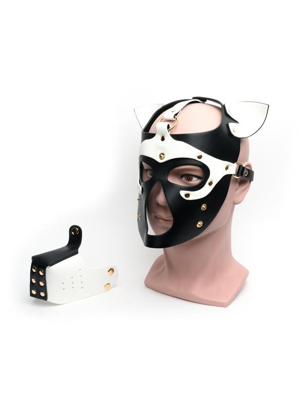 Sport Fucker One Size Bondage Play Pup Hood Black / White Bondage Hoods