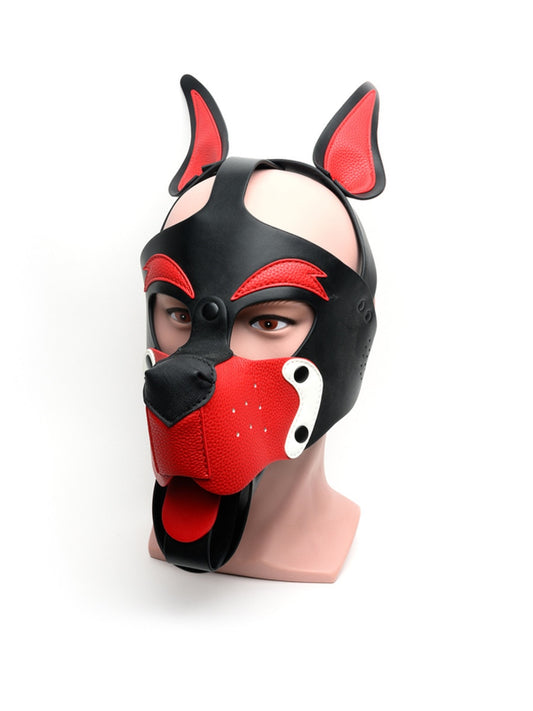 Sport Fucker Playful Pup BDSM Hood BLK/RED/WHT O/S - Bondage Hoods