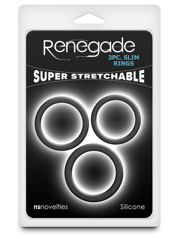 Renegade 3 Piece Slim Stretchy Cock Rings Black Cock Ring Sets