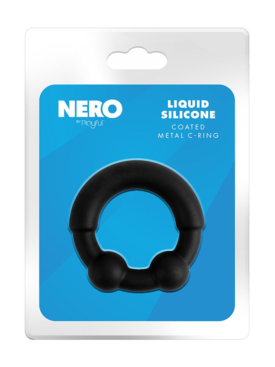 Playful Nero Liquid Silicone Coated Metal C-Ring Stretchy Cock Rings