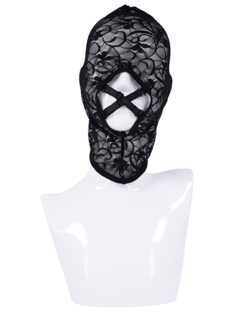 Sportsheets Sex and Mischief Lace Hush BDSM Hood Black Bondage Hoods
