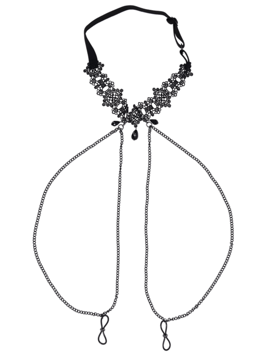 Sportsheets Sex and Mischief Lace Collar with Nipple Ties Black Collars and Leads