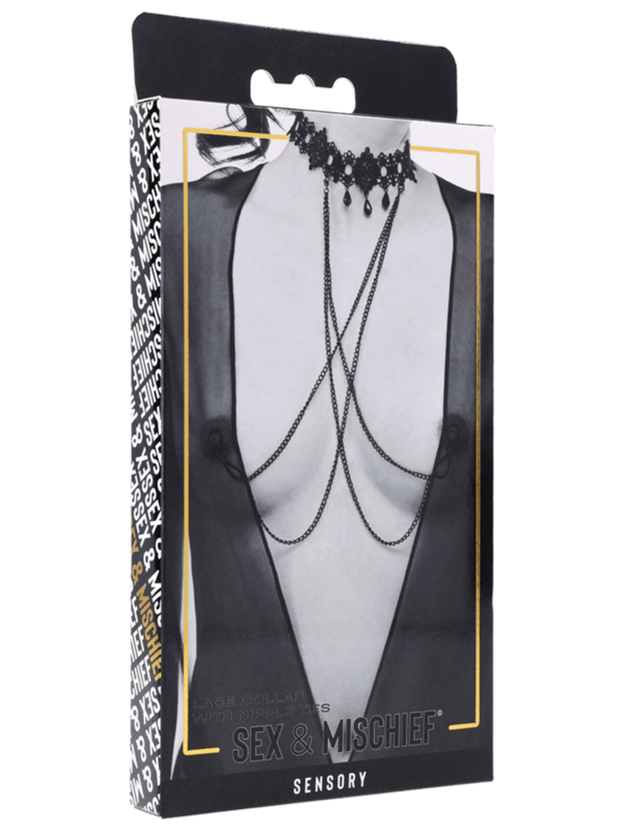 Sportsheets Sex and Mischief Lace Collar with Nipple Ties Collars and Leads