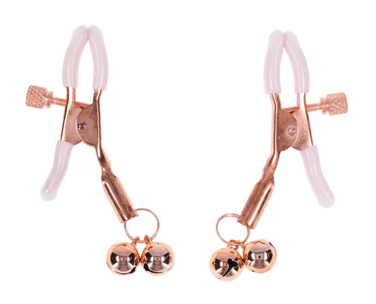 Sex and Mischief Peaches n CreaMe Bell Nipple Clamps Gold Nipple and Clit Clamps