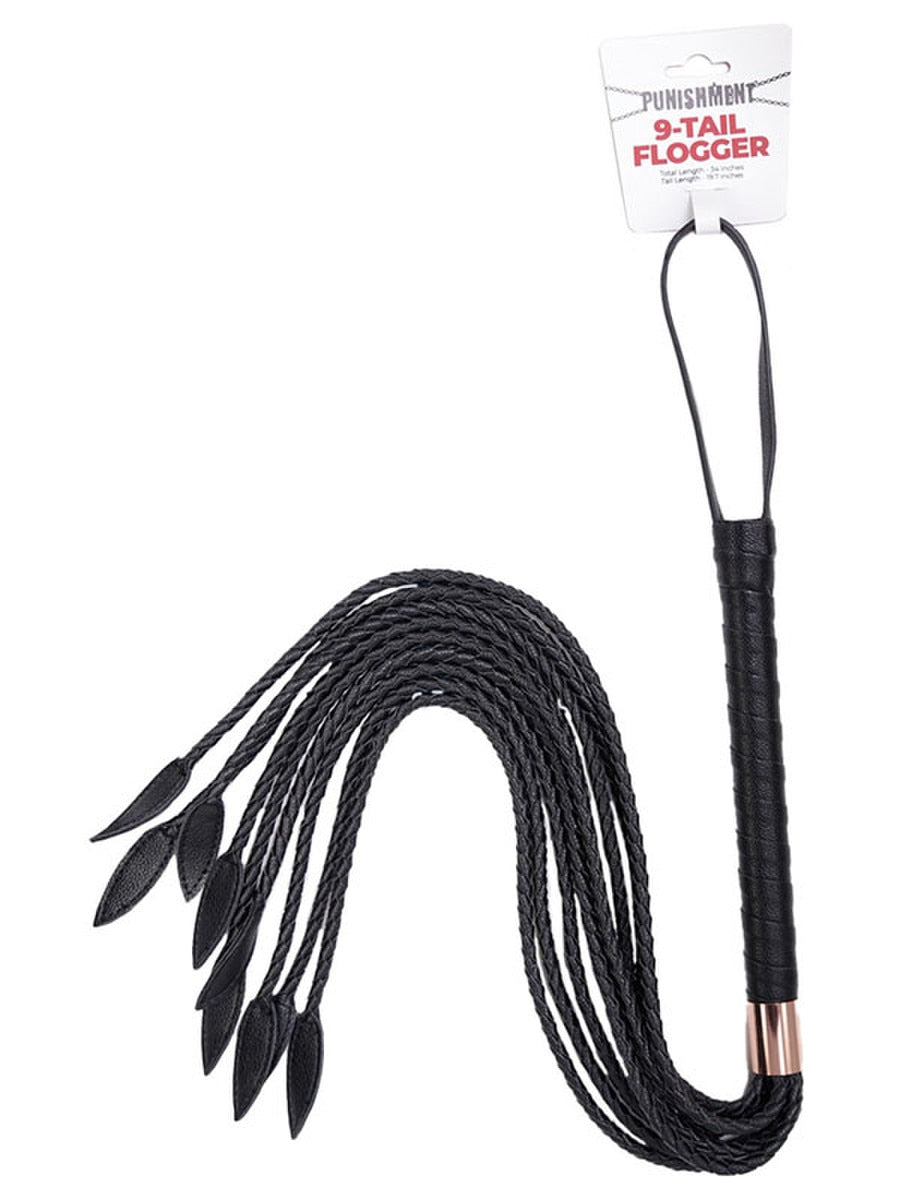 BMS Factory Punishment Rose Gold Braided 9 Tail Flogger Black Whips And Crops
