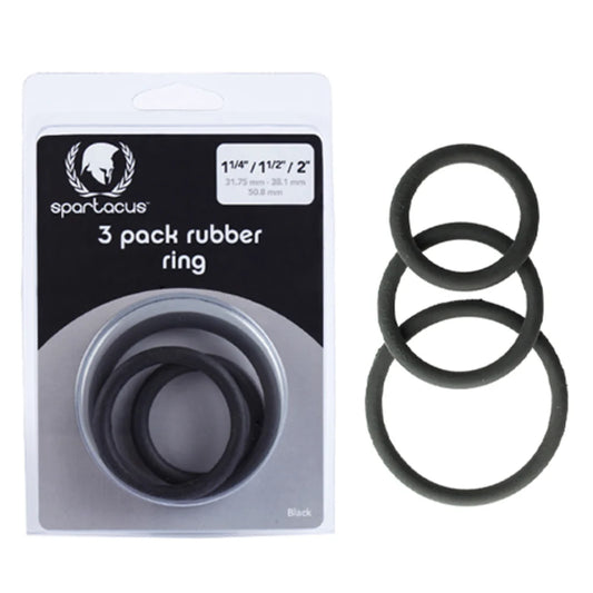 Rubber 3 Piece Cock Ring Set Black For ED Treatment - Stretchy Cock Rings